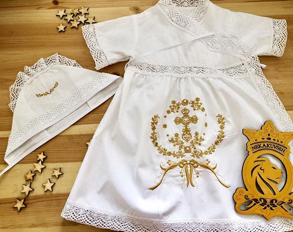 Крестильное платье без имени «Крестик с цветами»