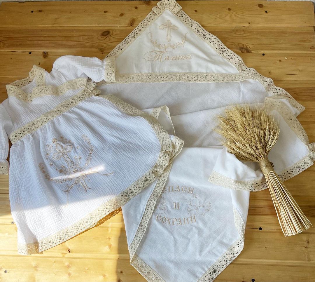 Крестильный набор "Пшеничная нежность" из муслина с вашим именем