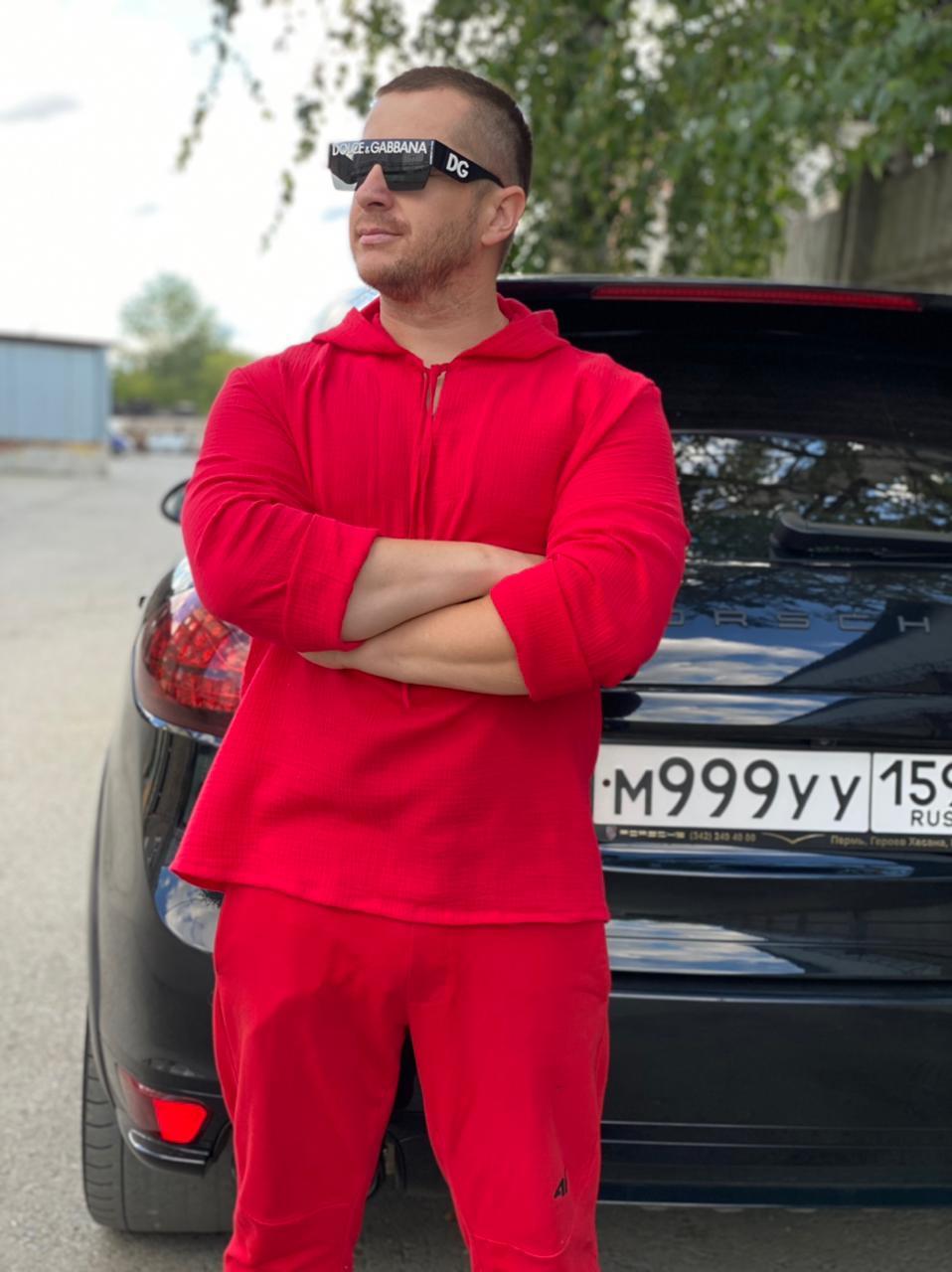 Рубашка мужская с капюшоном из муслина