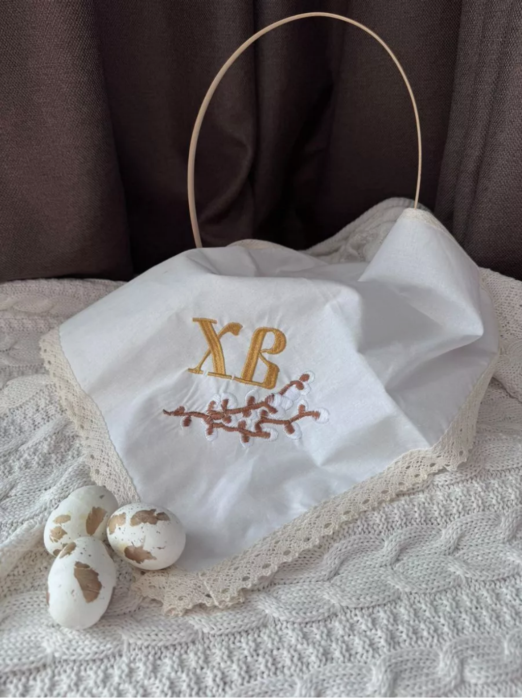 Салфетка Пасхальная ХВ с вербой белая