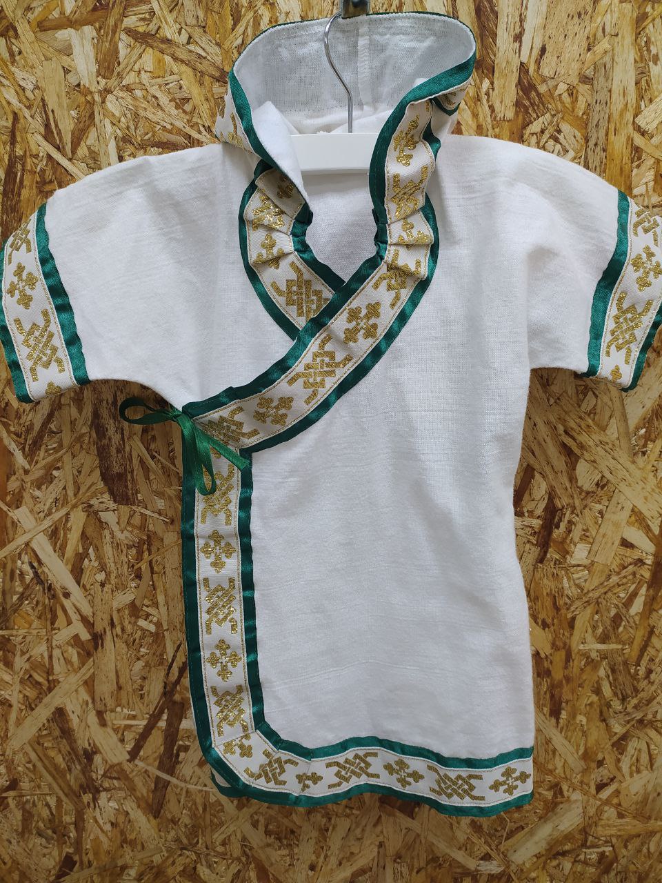 Крестильная рубашка с зеленой лентой