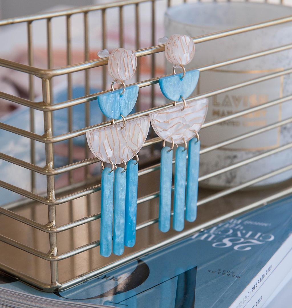 Серьги Джаз медово-голубые