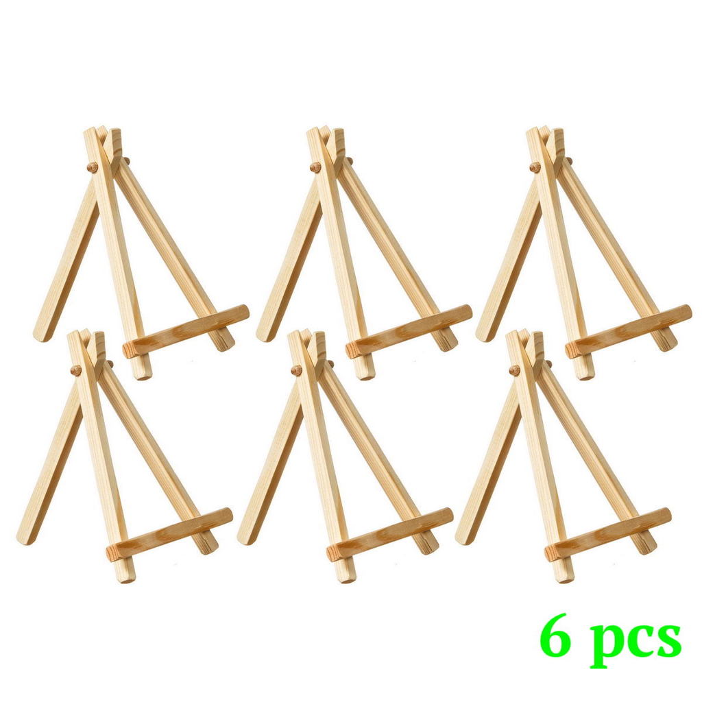 6.25" Tall Natural Pine Eco Wood Finish Easel Photo Painting Display Portable Tripod Holder Stand, 6 Pack