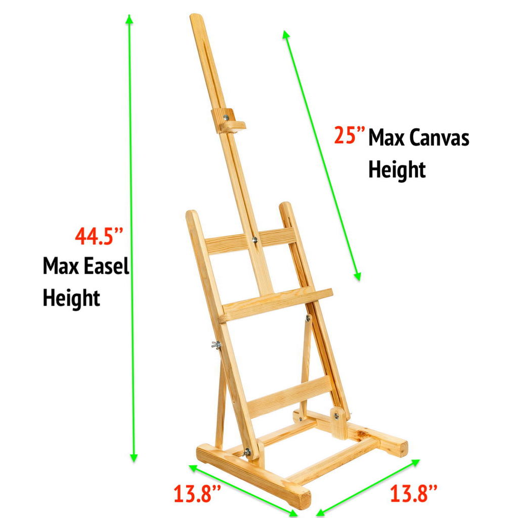 44.5" High Tabletop Wooden H-Frame Studio Easel - Artists Natural Pine Wood Painting & Display Easel, Holds Up to 25" Canvas