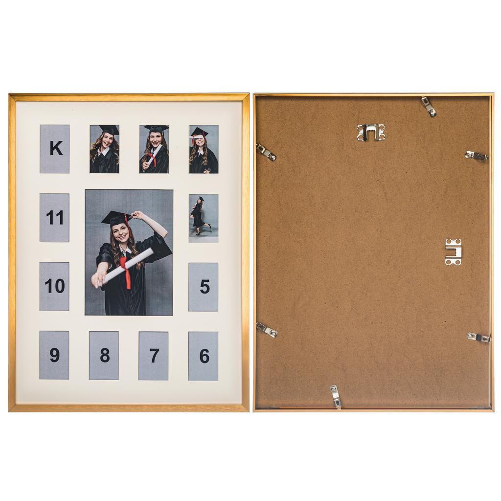 One 5x7" Photo and Twelve 2.5x3.5" Openings, aluminum (gold)