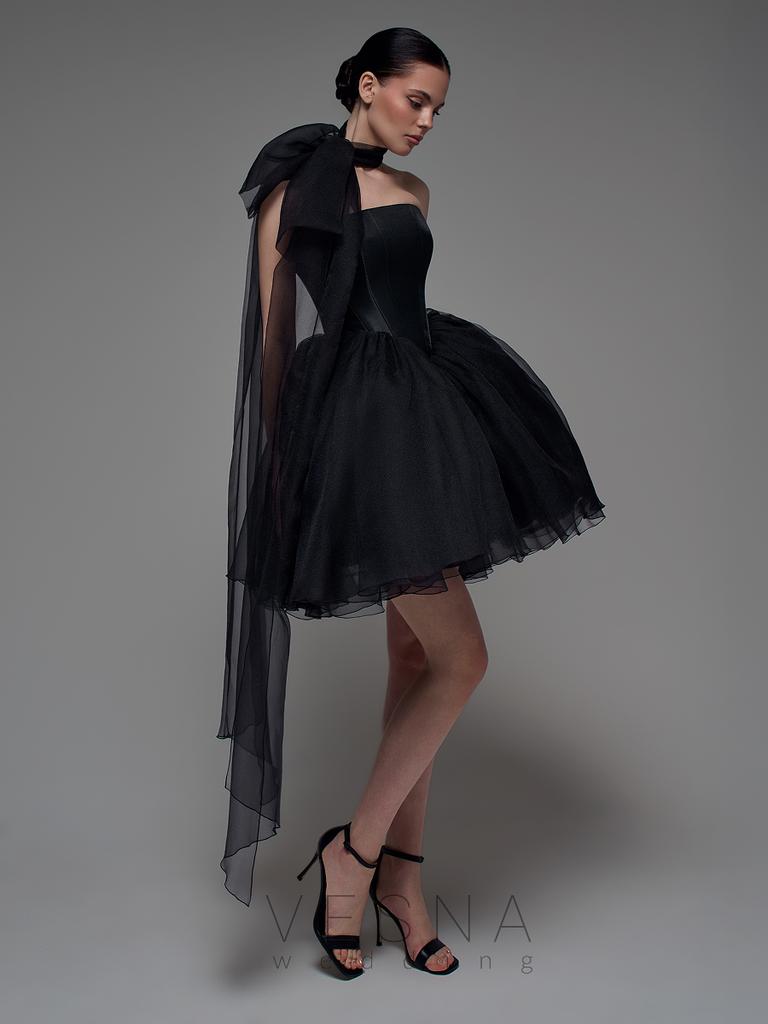 Вечернее платье Элиф Мини Блэк+ Шарф