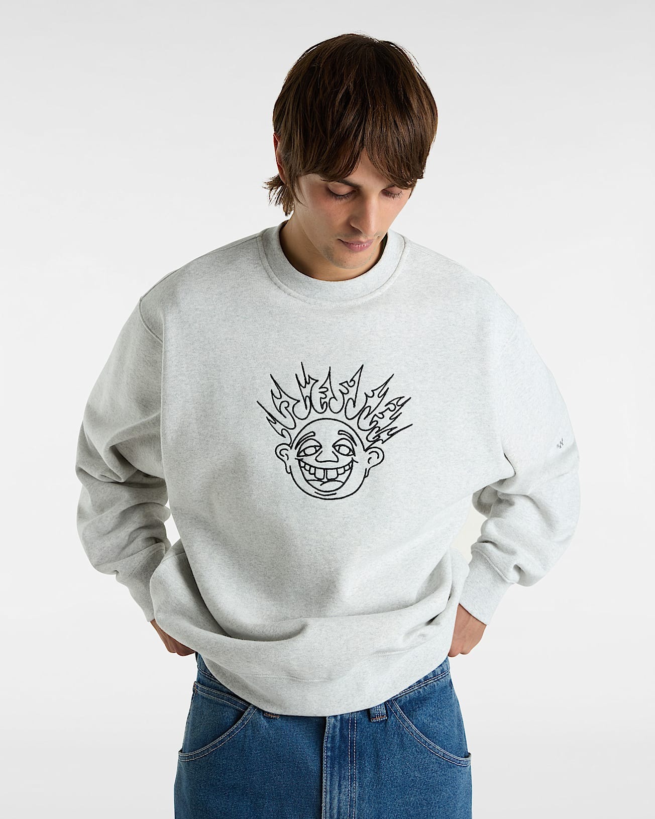 СВИТШОТ SKATE SMILE SPIKE CREW ASH HEATHER