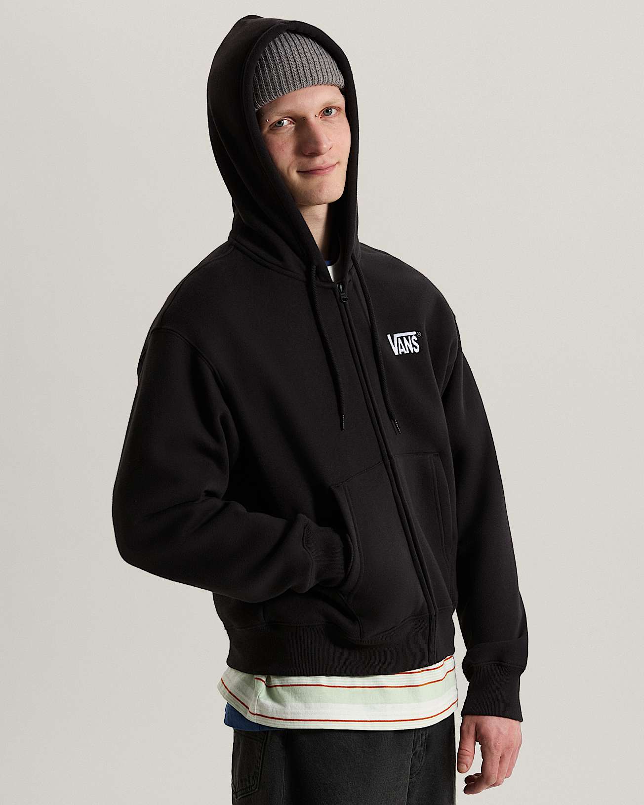 ХУДИ STRETCH LOGO FULL ZIP BLACK/WHITE