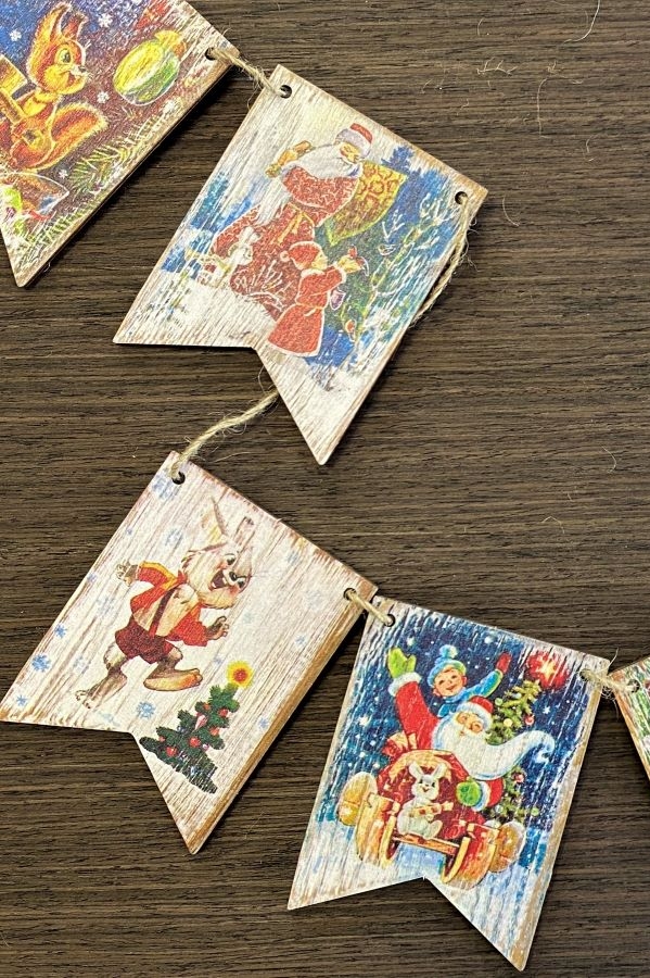 ГИРЛЯНДА "СОВЕТСКИЕ ОТКРЫТКИ" ДЕРЕВЯННАЯ