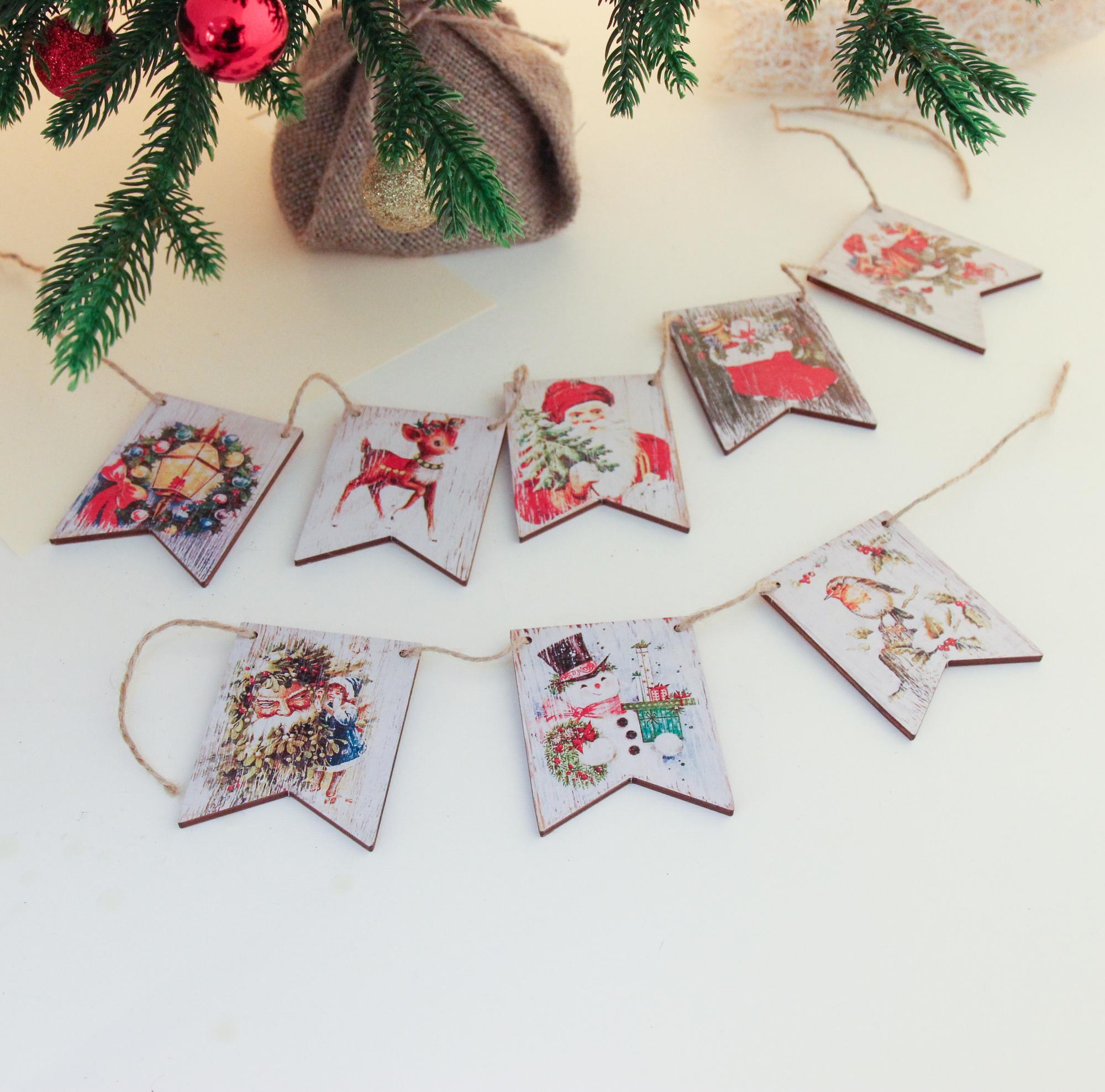 ГИРЛЯНДА "САНТА-КЛАУС" ДЕРЕВЯННАЯ