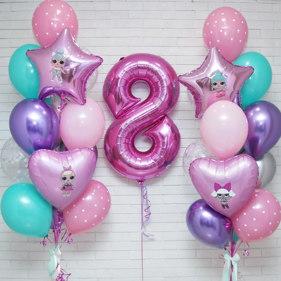 фотография шаров для девочки со звёздами и куклами лол