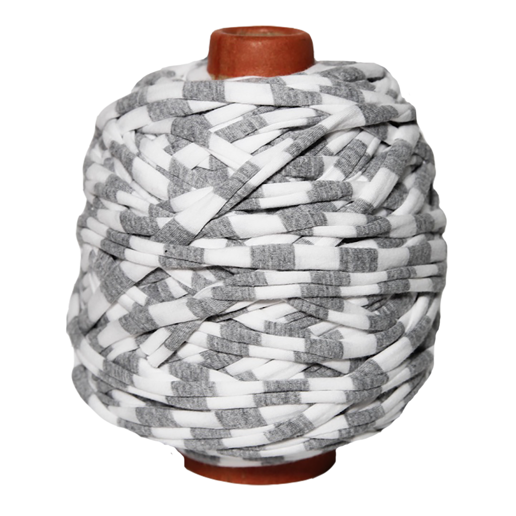 Трикотажная пряжа вторичного производства, 500 гр., цвет "Светло-серый в белую полосу"