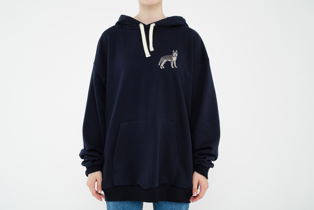 Худи с хаски темно-синее