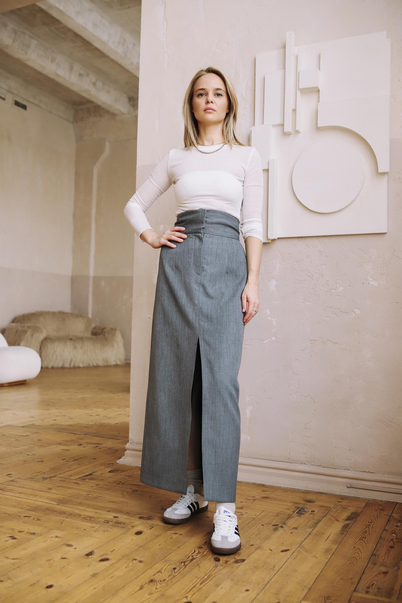 Юбка серый меланж из костюмной шерсти