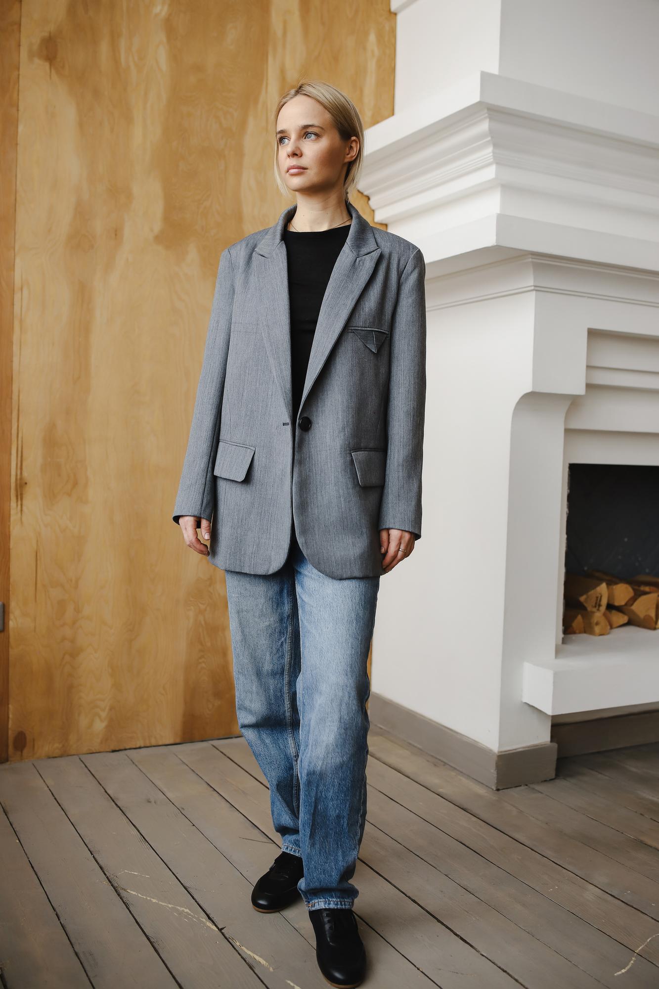 Жакет серый меланж из костюмной шерсти