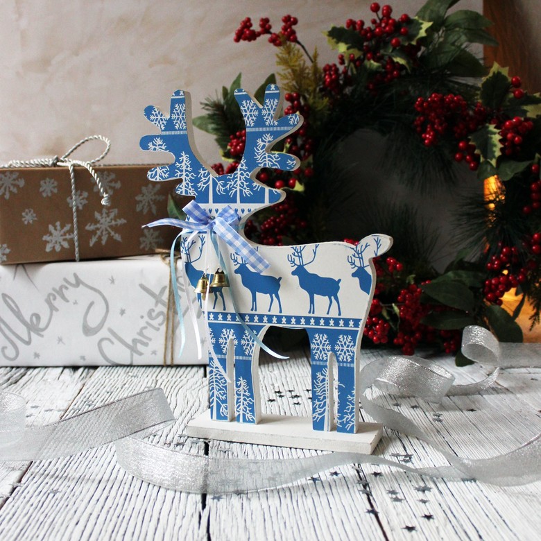 Новогодний декор "Олень" голубой принт