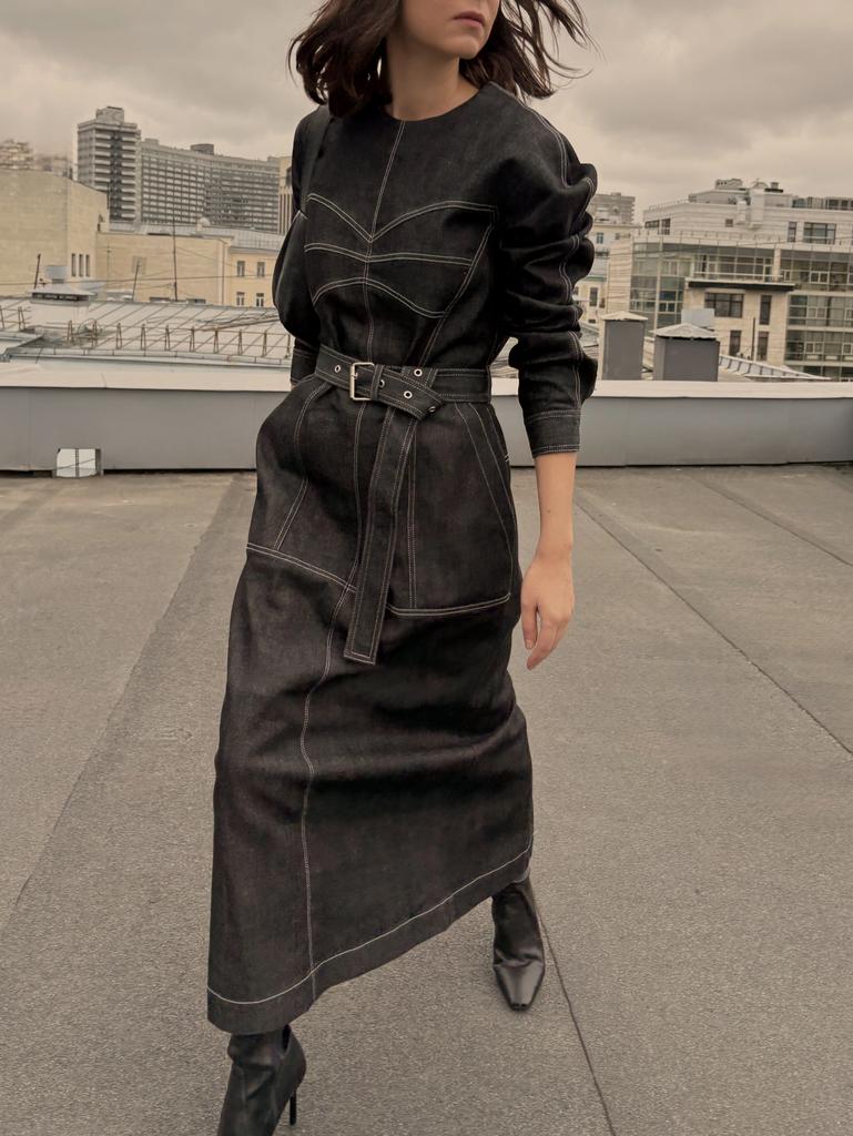 Джинсовое платье "Бабочка" серое