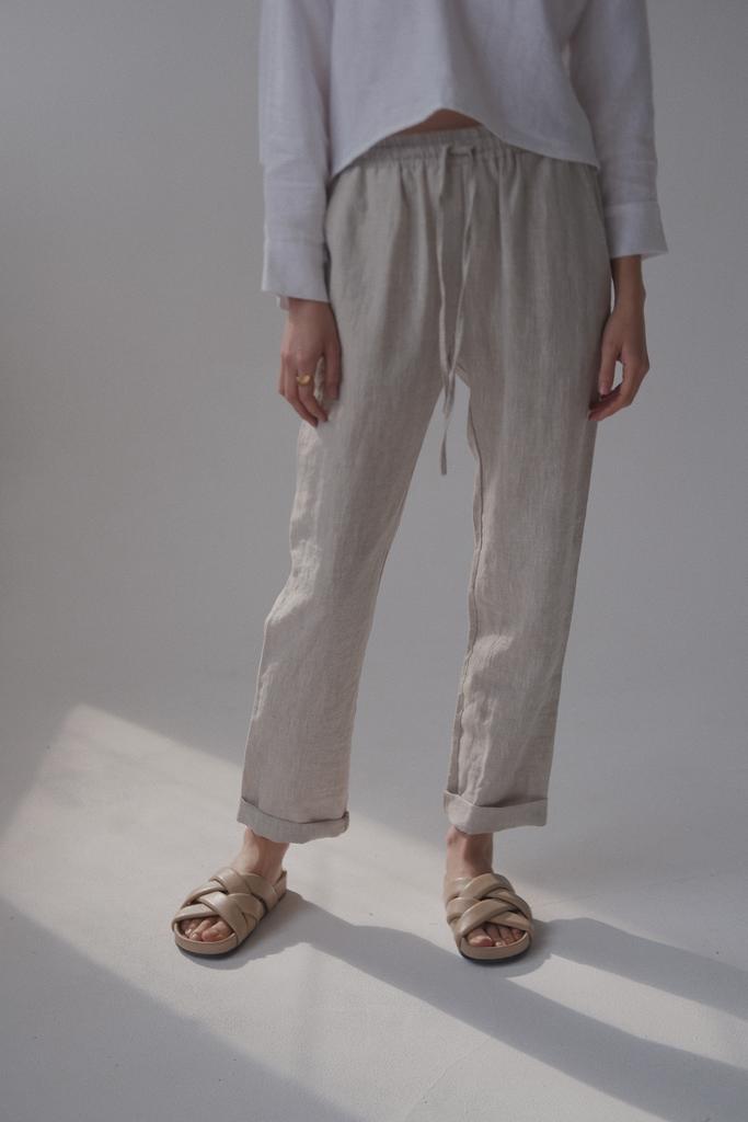 БРЮКИ СВЕТЛЫЕ ИЗ НЕОКРАШЕННОГО ЛЬНА