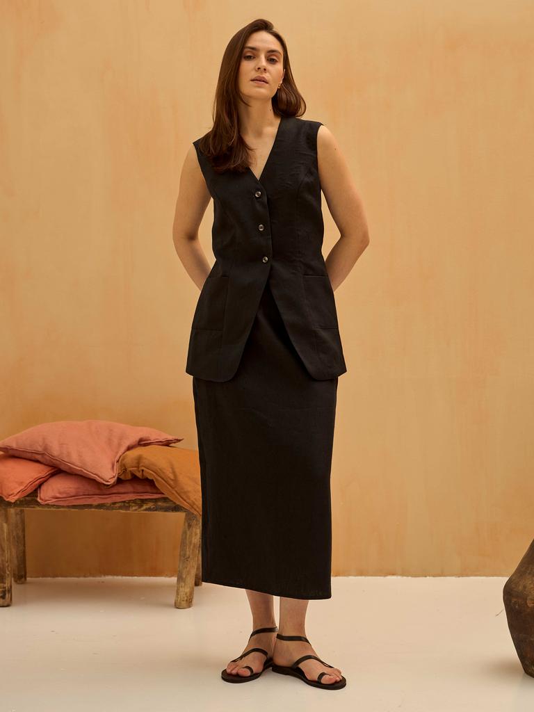 ЖИЛЕТ ЧЕРНЫЙ ИЗО ЛЬНА