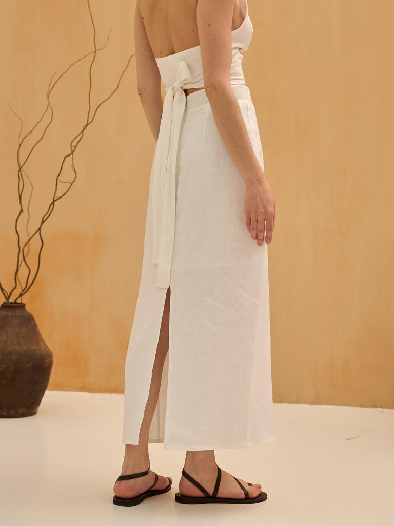 ЮБКА ДЛИННАЯ  БЕЛАЯ ИЗО ЛЬНА