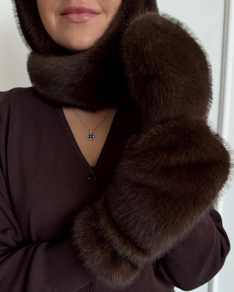 МЕХОВЫЕ ВАРЕЖКИ ИЗ ЭКО НОРКИ BITTER CHOCOLATE