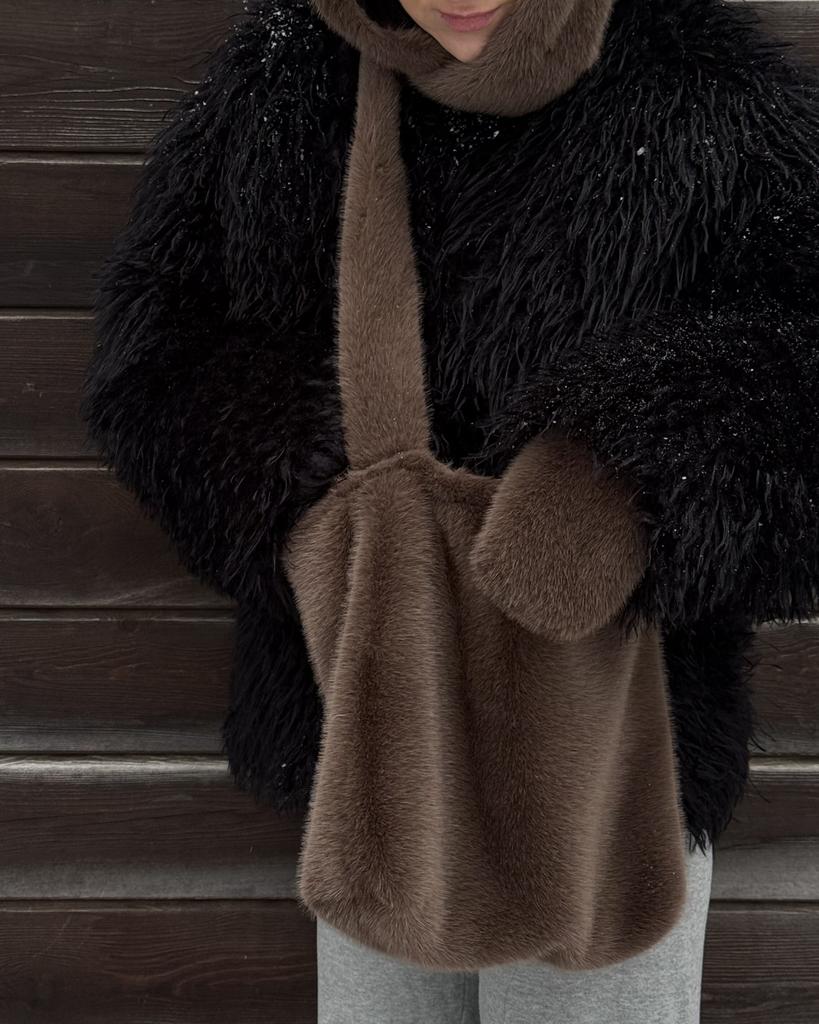 МЕХОВАЯ СУМКА ЧЕРЕЗ ПЛЕЧО ИЗ ЭКО НОРКИ MILK CHOCOLATE