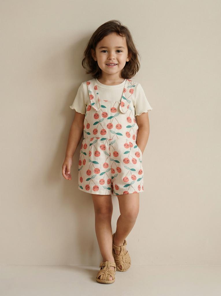 Льняной ромпер в принте "Вишенки"