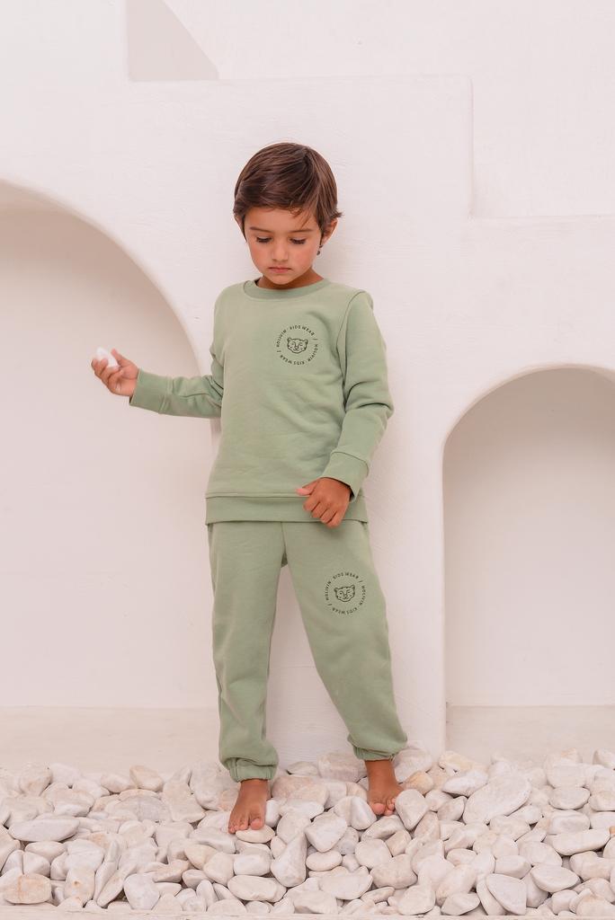 Костюм из футера с вышивкой HOLIVIN в цвете фисташка