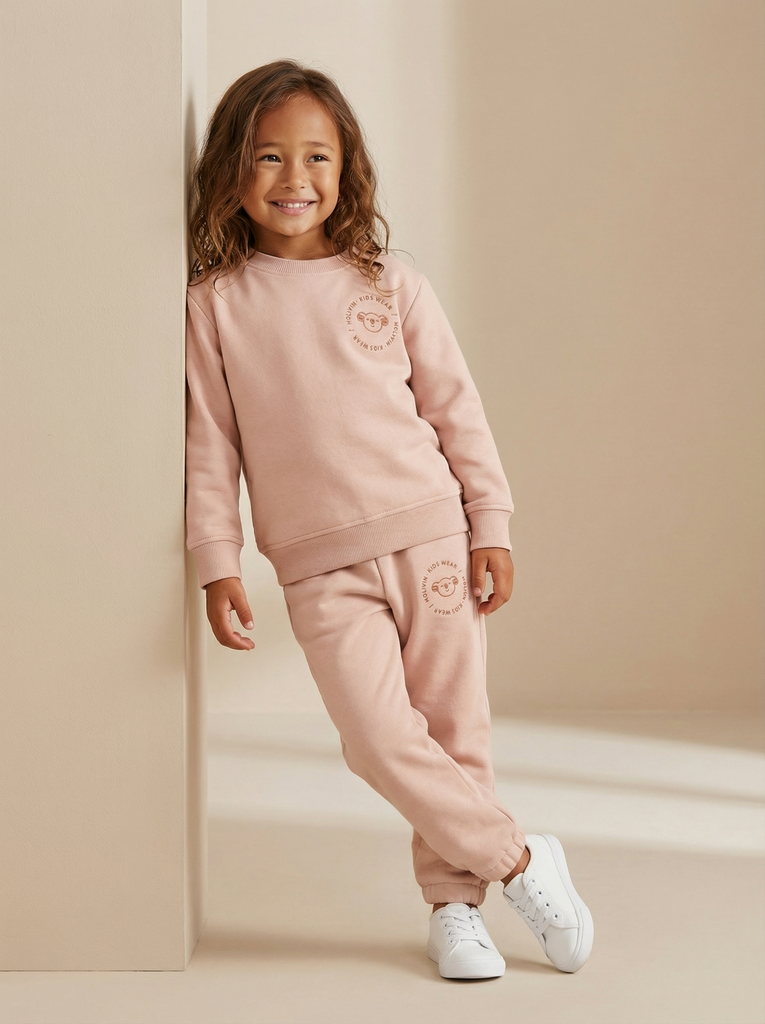 Костюм из футера с вышивкой HOLIVIN в цвете пудра