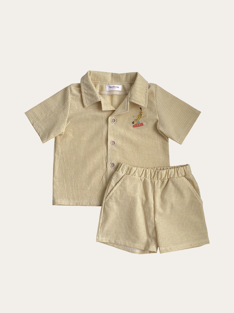 Костюм из варёного хлопка с вышивкой (желтый)