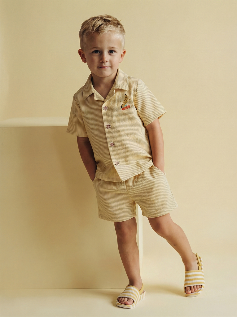 Костюм из варёного хлопка с вышивкой (желтый)