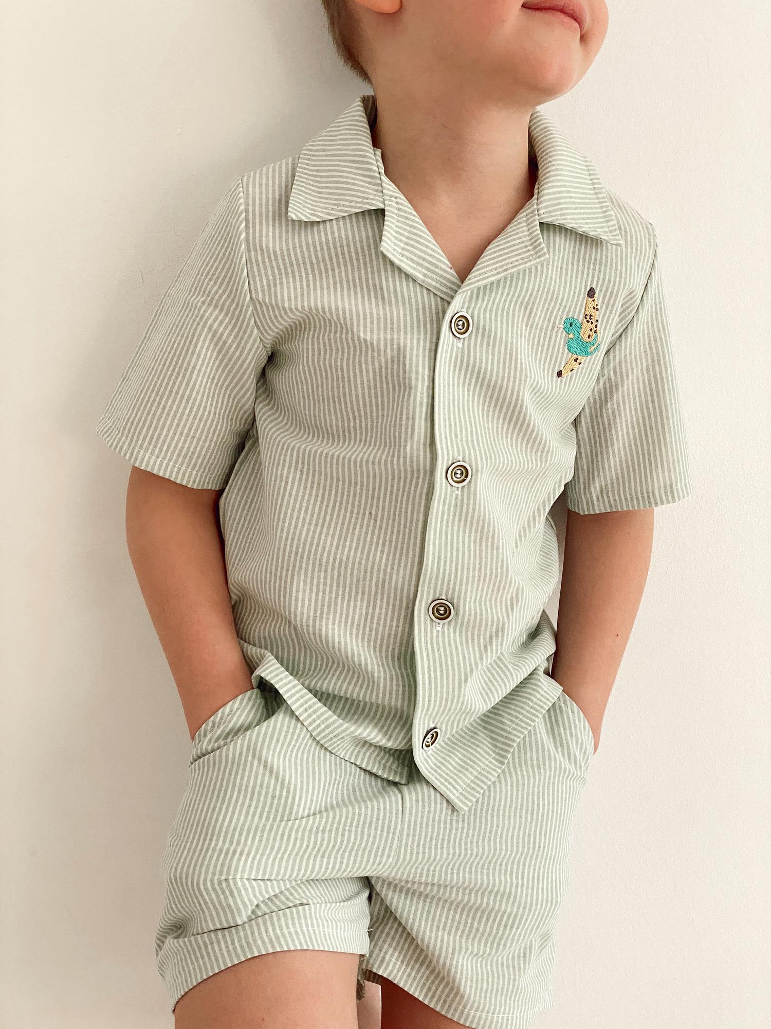 Костюм из варёного хлопка с вышивкой (мятный)