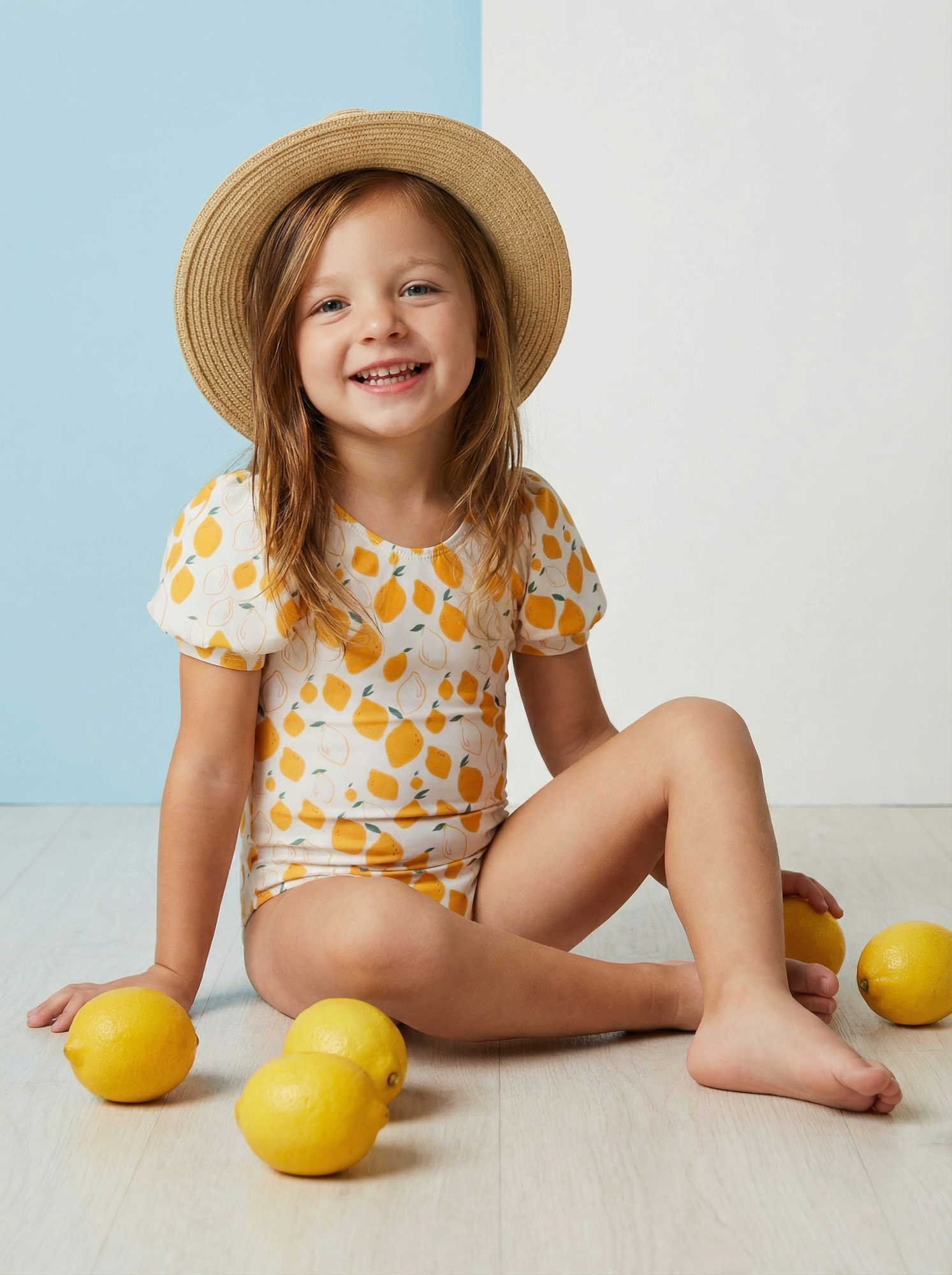 Купальник слитный с рукавами-фонариками "Лимоны"