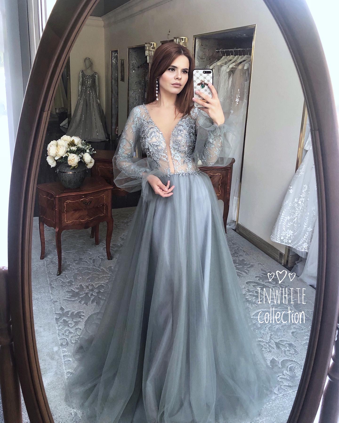 Длинное платье SILVERIA  в фатине оливковое