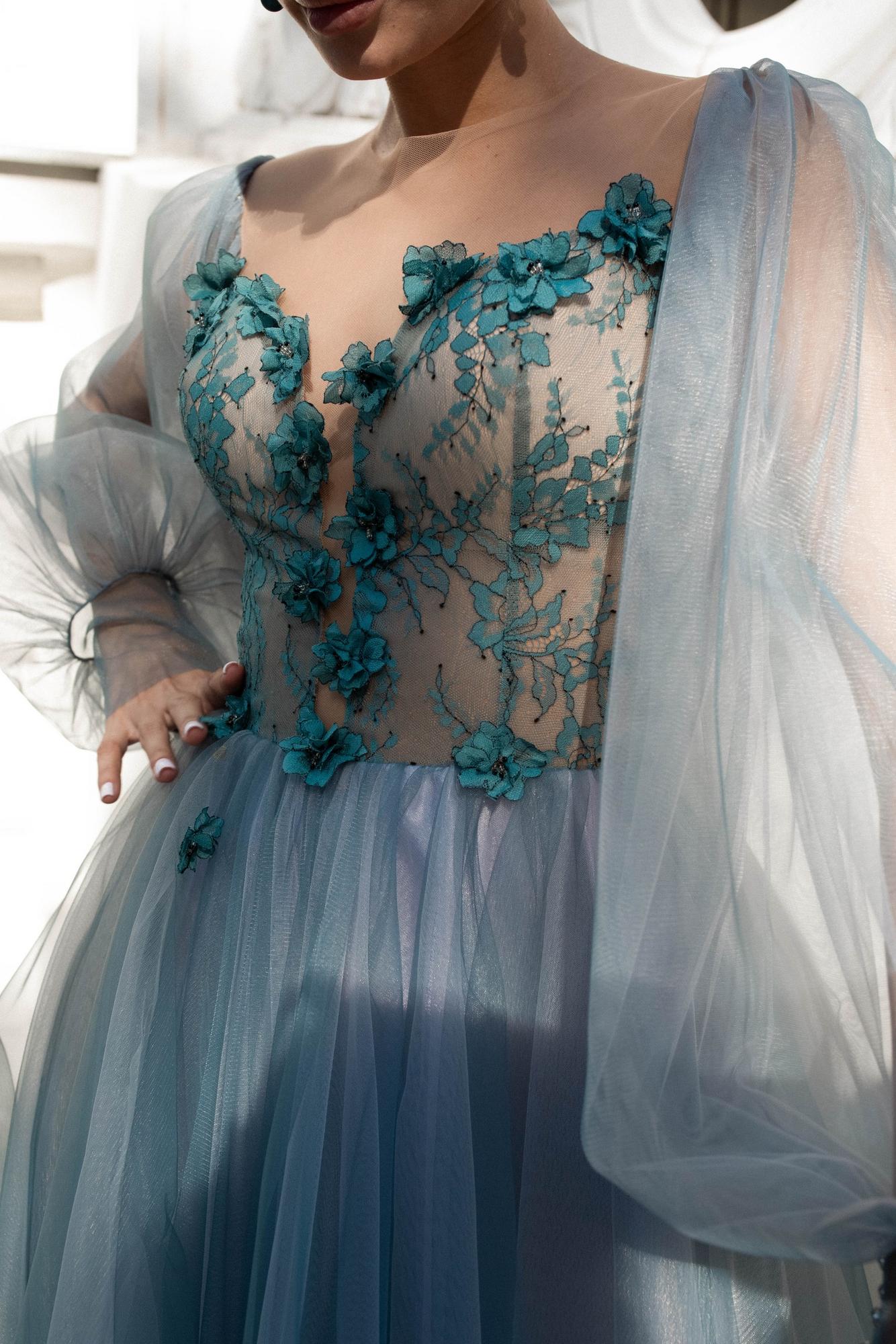 Коктейльное платье BONNIE в фатине короткое серозеленое