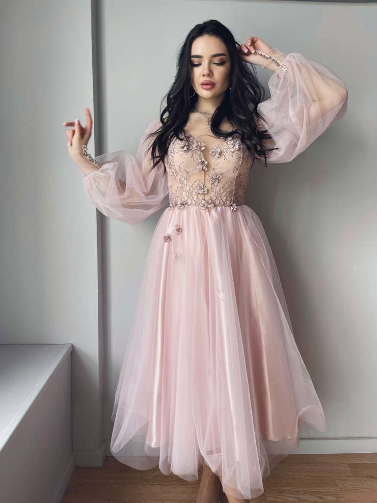 Вечернее платье BONNIE  длина MIDI пудра