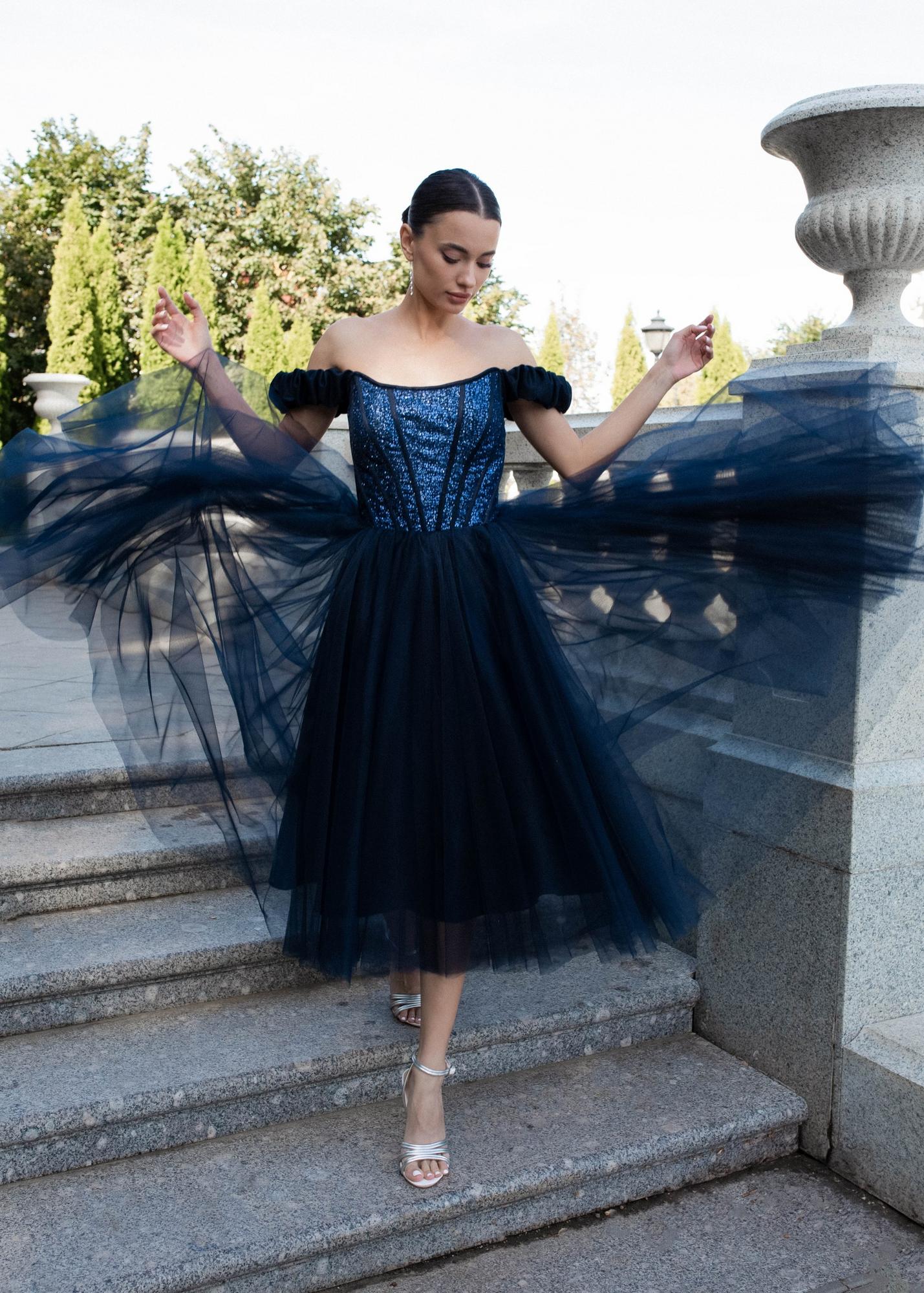 Вечернее платье LINDA фатин цвет темно-синий