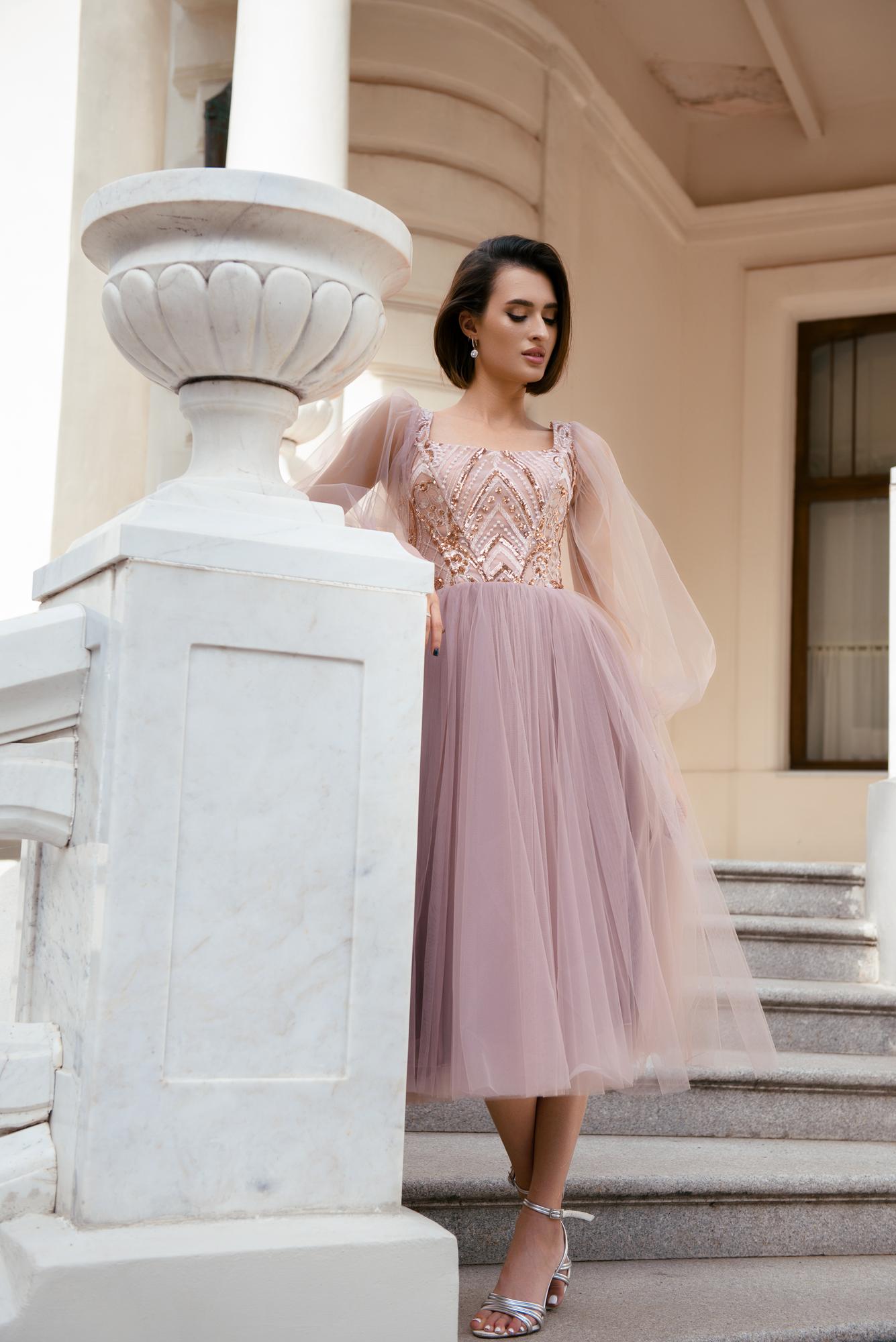 Коктейльное платье с рукавом TASHA  в  цвете туап