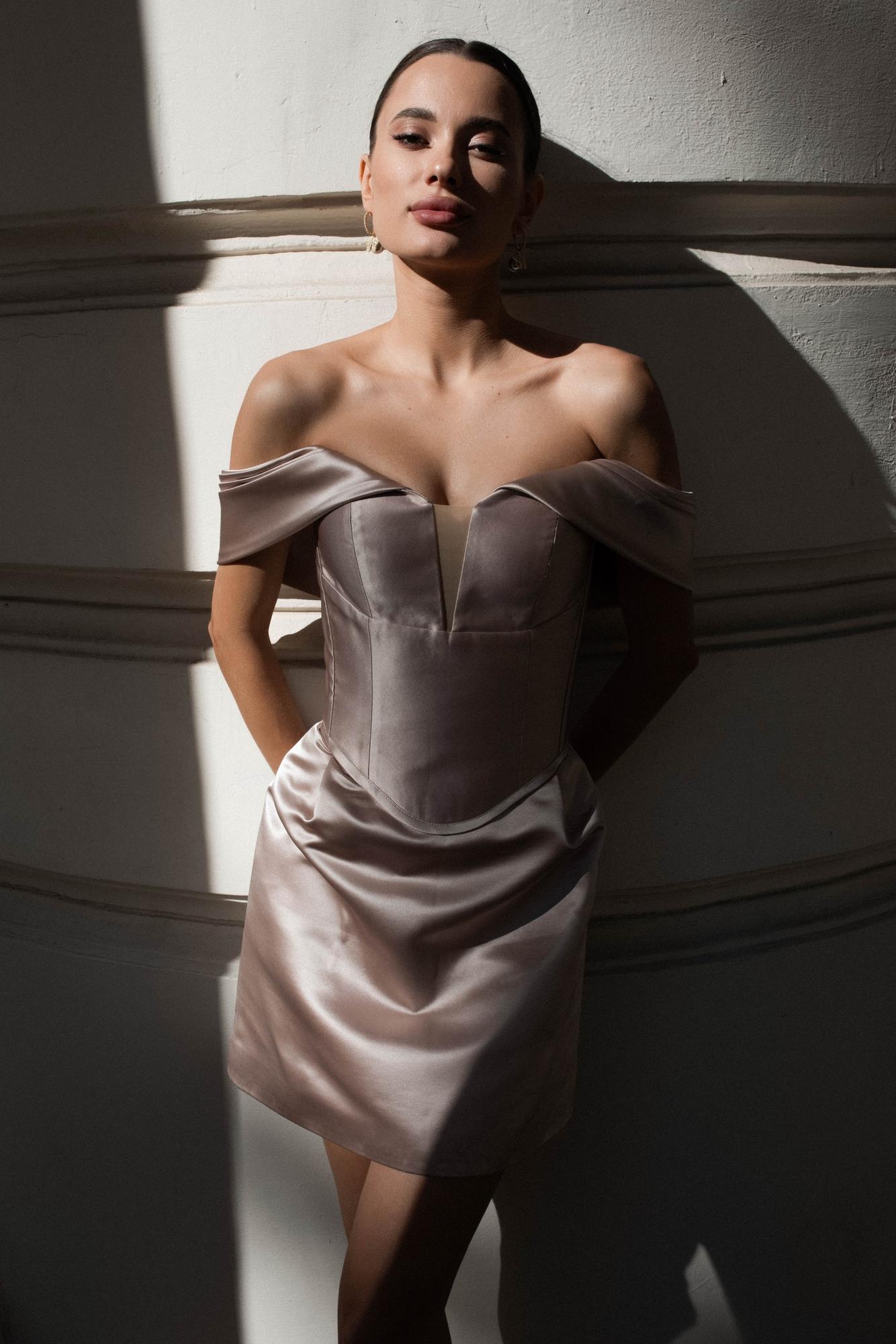 Комплект  корсет + юбка футляр MADLI (МЭДЛИ)  короткое в дымчатом