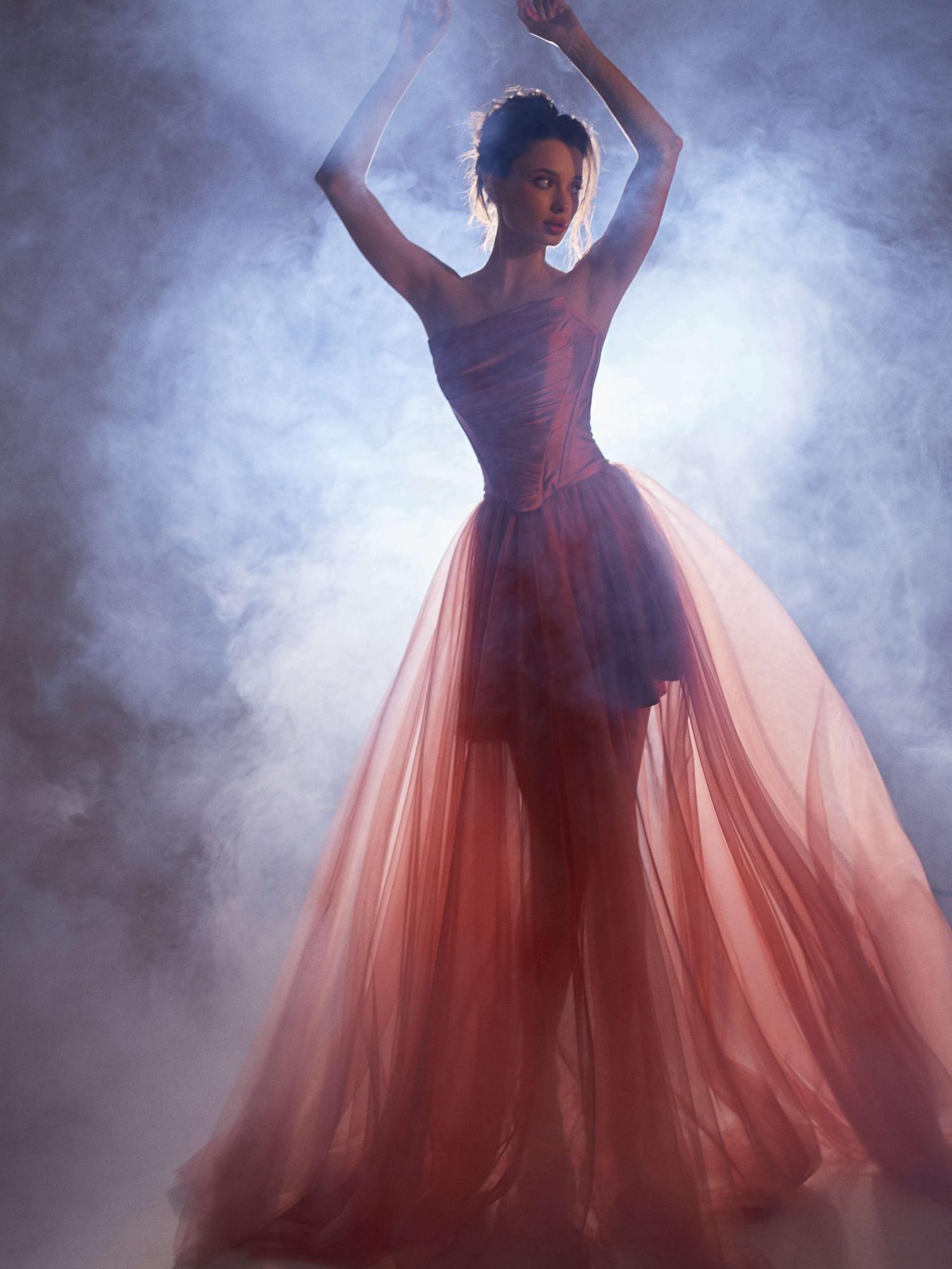 Комплект EVIE  корсет + юбка фатин в оттенке  коралл