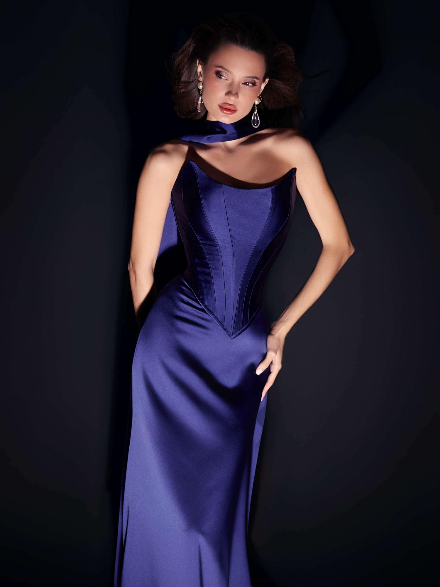 Комплект MAEVE корсет + юбка атлас с шарфом в синем