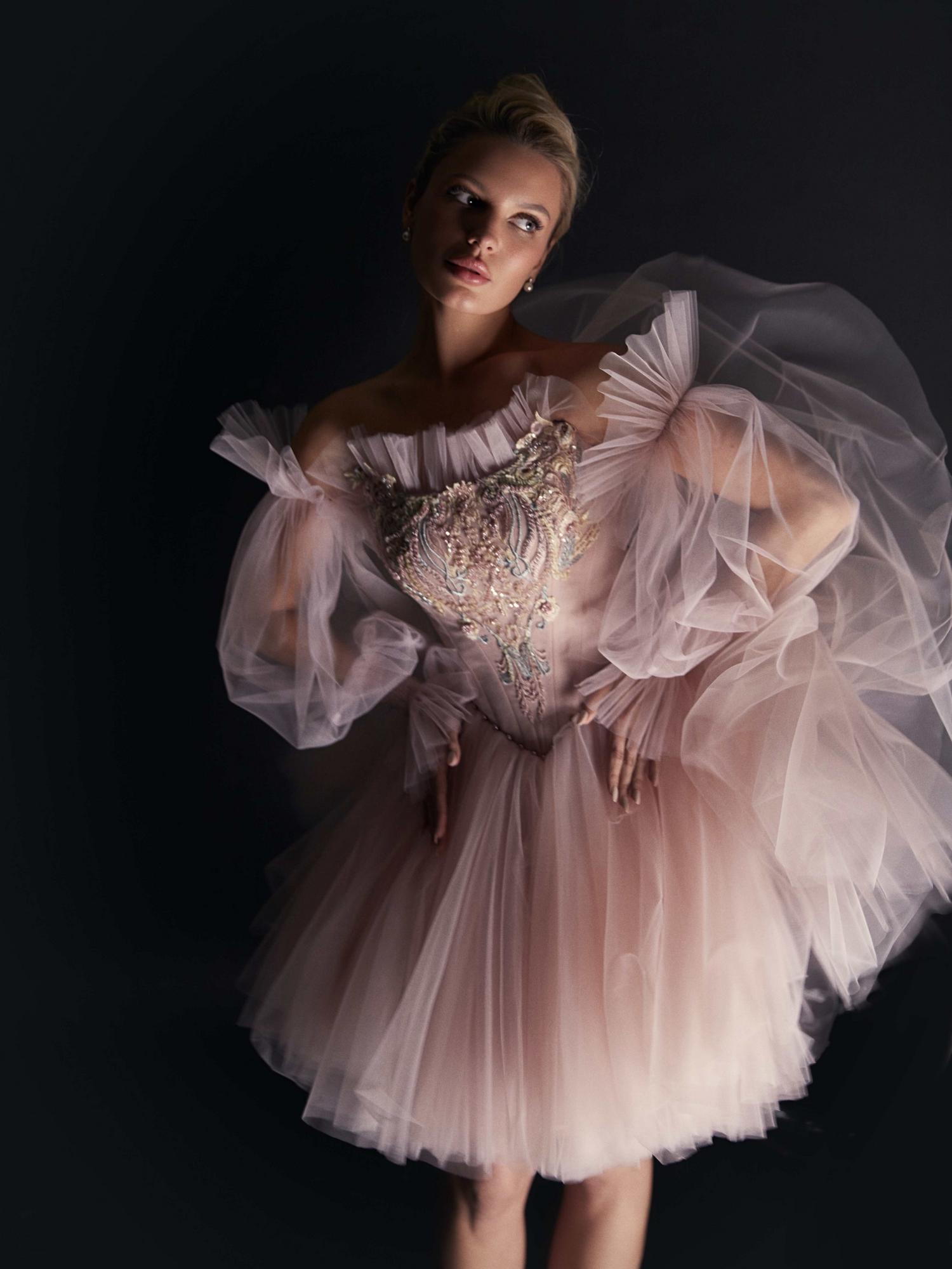 Короткое пышное платье ESME в оттенке лиловая пудра