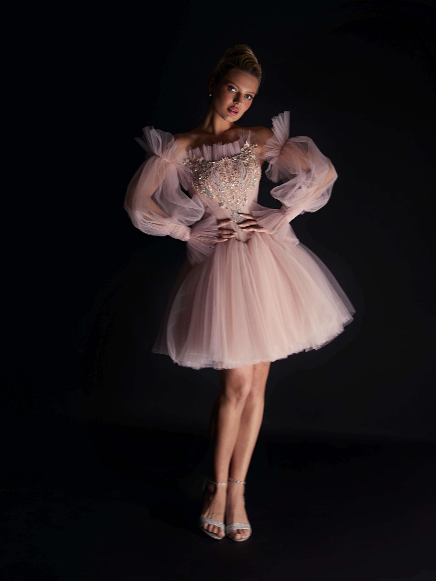 Короткое пышное платье ESME в оттенке лиловая пудра