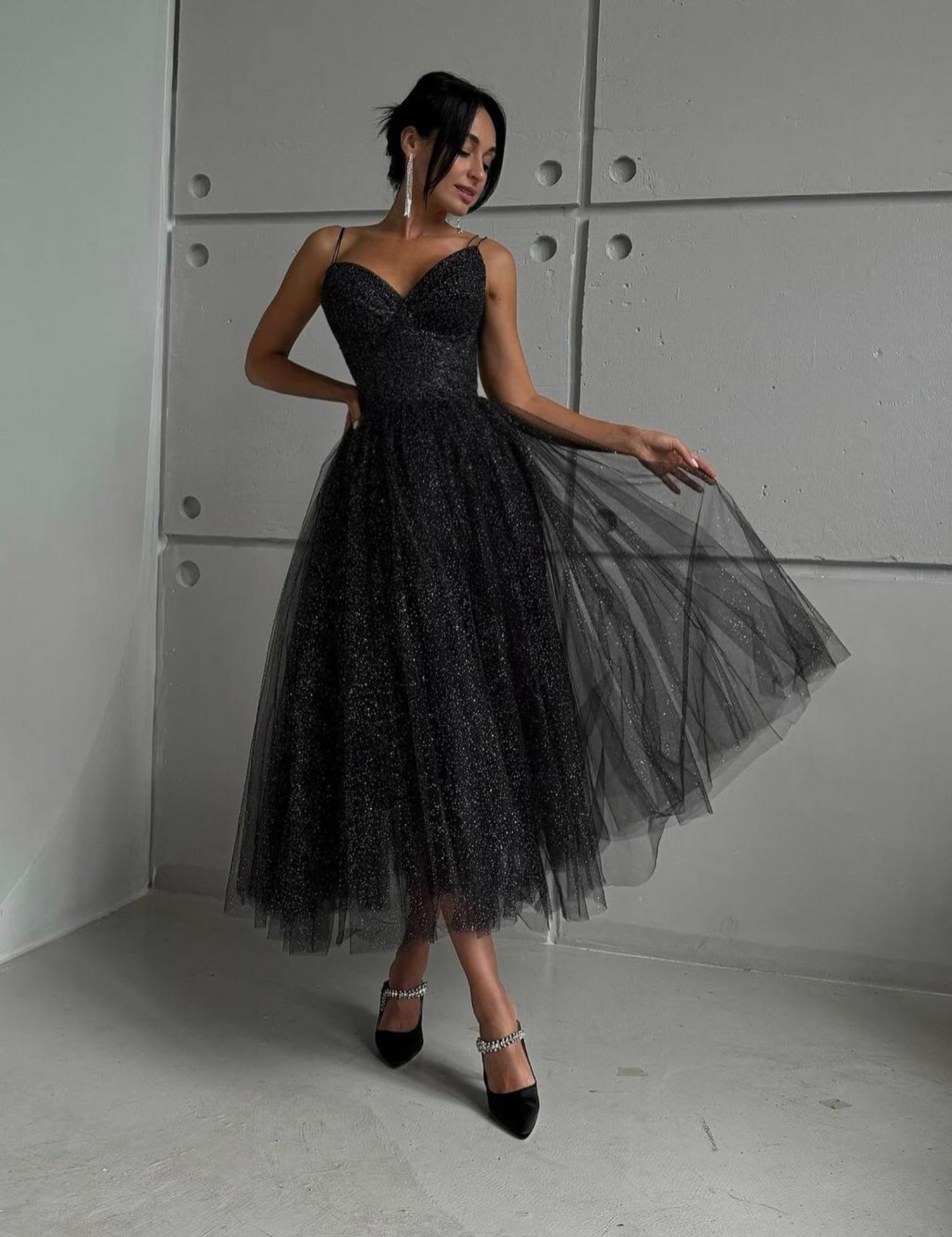 Вечернее платье RUD  в чёрном глиттере ЗВЕЗДОПАД