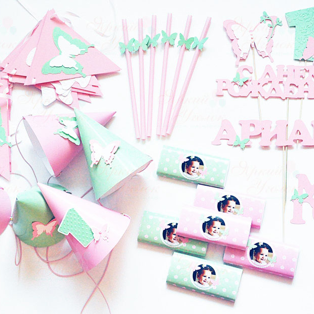 Набор для праздника "Бабочки розовые и салатовые"