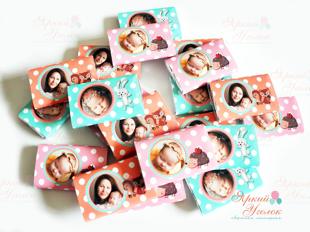 Обертки на шоколад с фото и Лесными животными, 15 гр