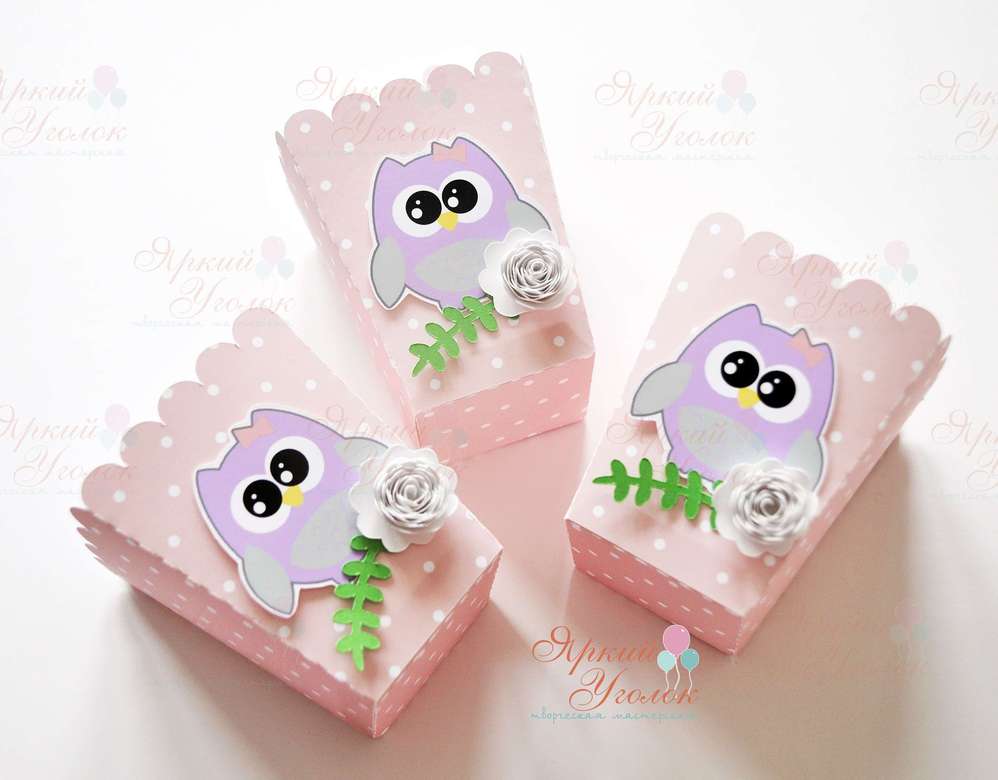 Стаканчики для сладостей или попкорна с объемным декором "Совушки с цветами"