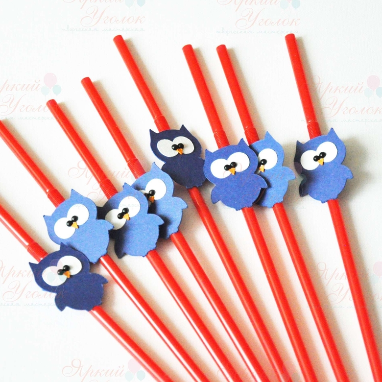 Пластиковые трубочки с декором "Совушки"