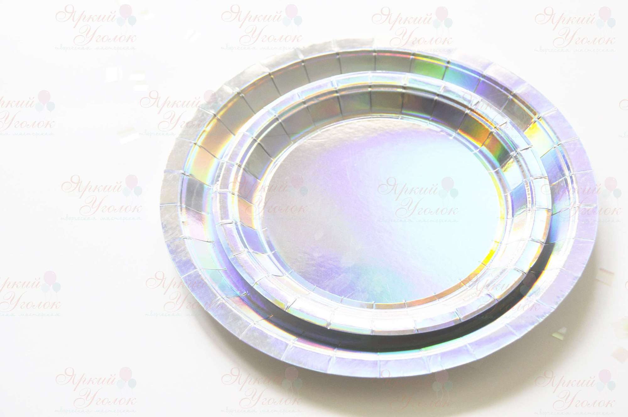 Бумажные тарелки серебро - голография