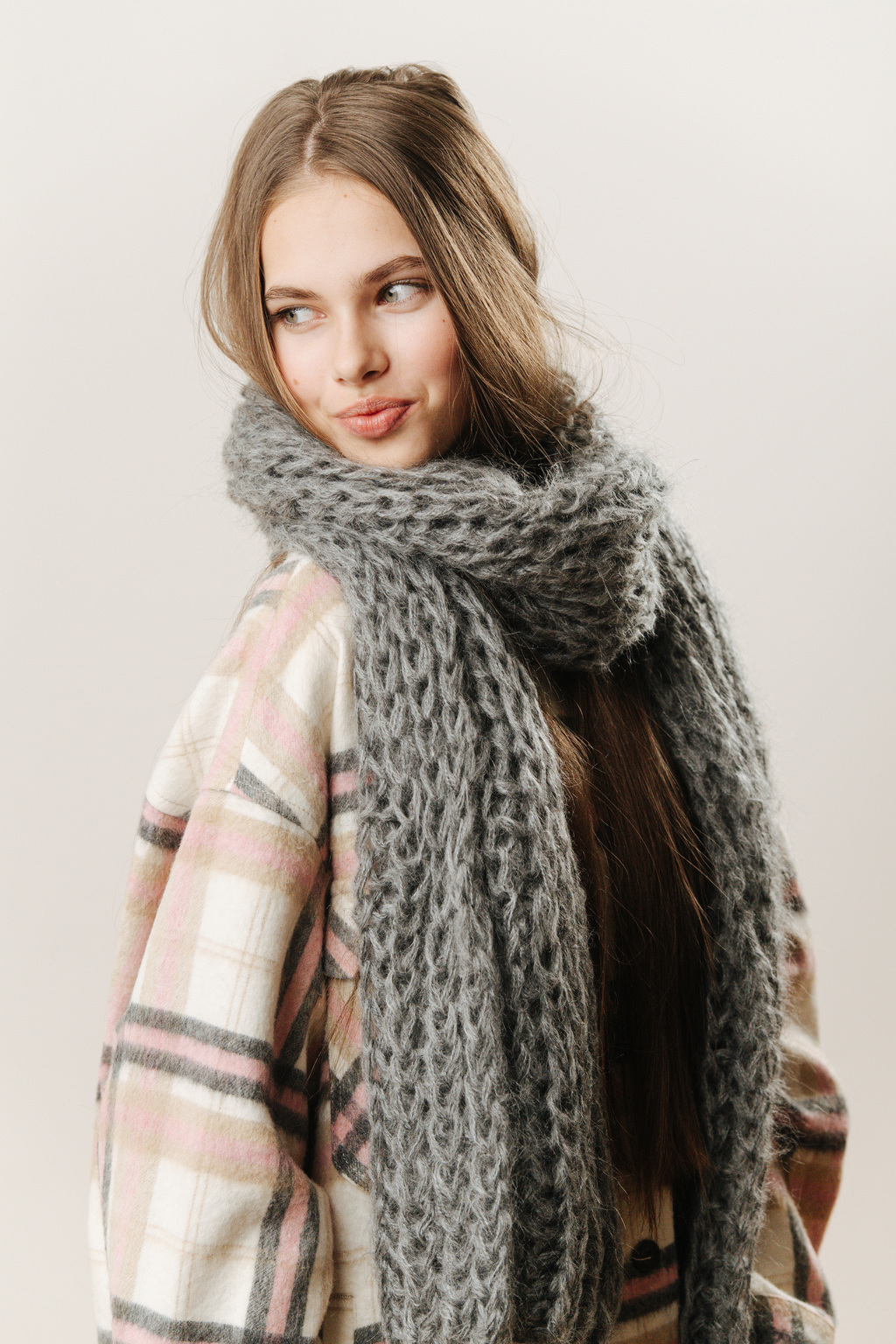 Шарф 2 нити серый меланж